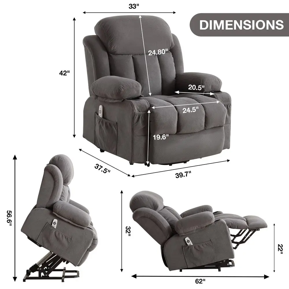 

Power Lift Recliner Chair for Elderly with Vibration Massage and Lumbar Heating Electric Oversized Single Sofa with Cup Holder