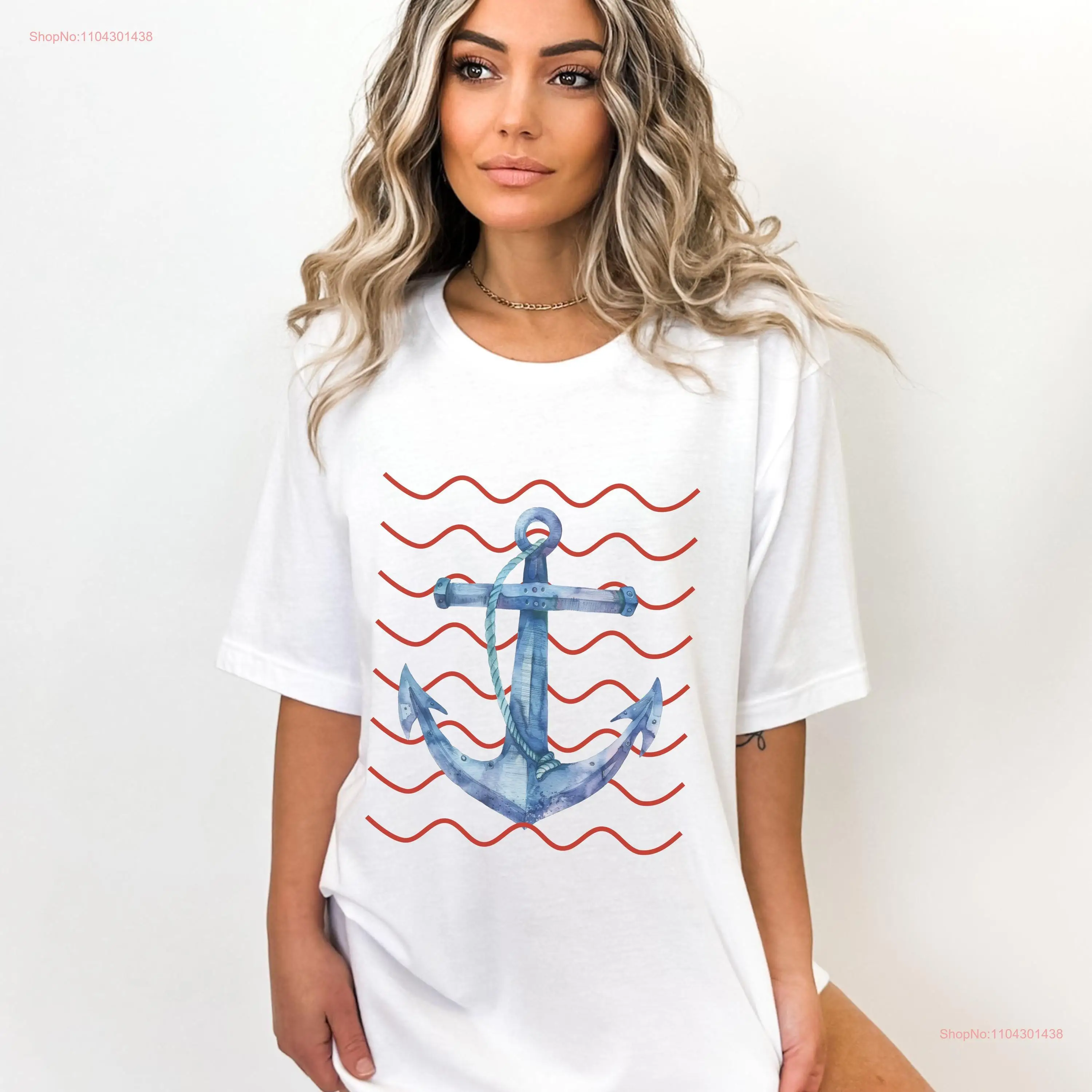 Nautical Anchor Fisherman Aesthetic T Shirt Minimalist Luxe Styled Marina Simple Casual Elegance Coastal Vibe Beach Vacation