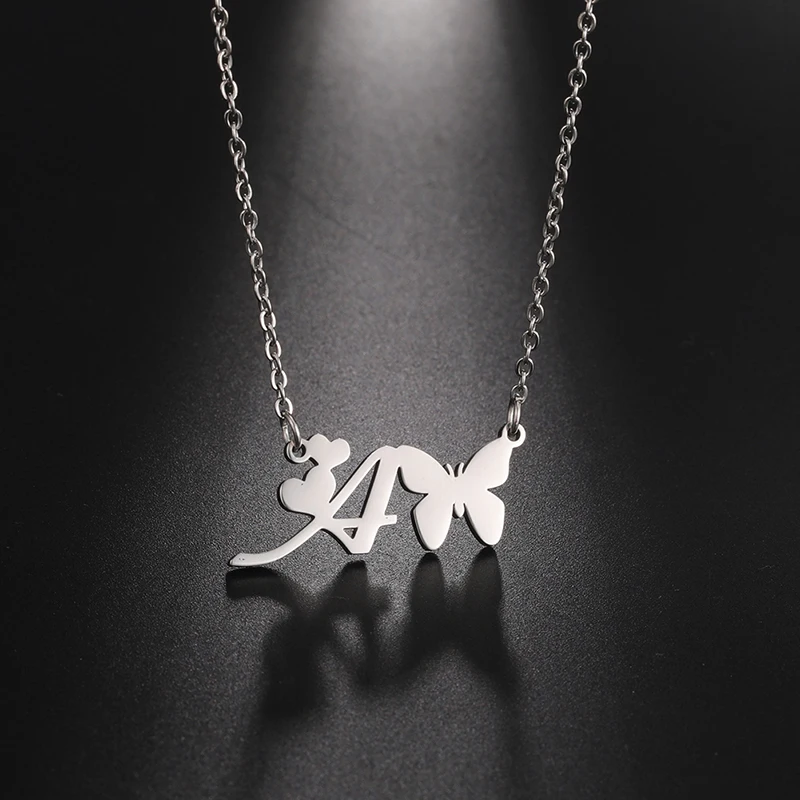 New Fashion 26 Initials Letter Pendant Butterfly Necklace for Women Elegant Stainless Steel Gold Color Necklace Jewelry Gift