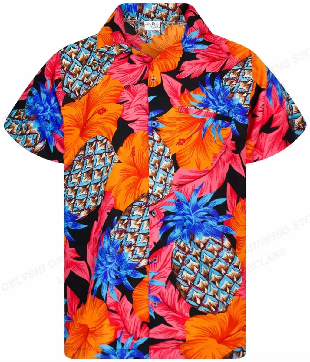 Pineapple 3d Printed Shirt Men's Tropical Flower Shirt Beach Shirt Men's Professional Lapel Shirt Hawaiian Camisas Men's Clothin