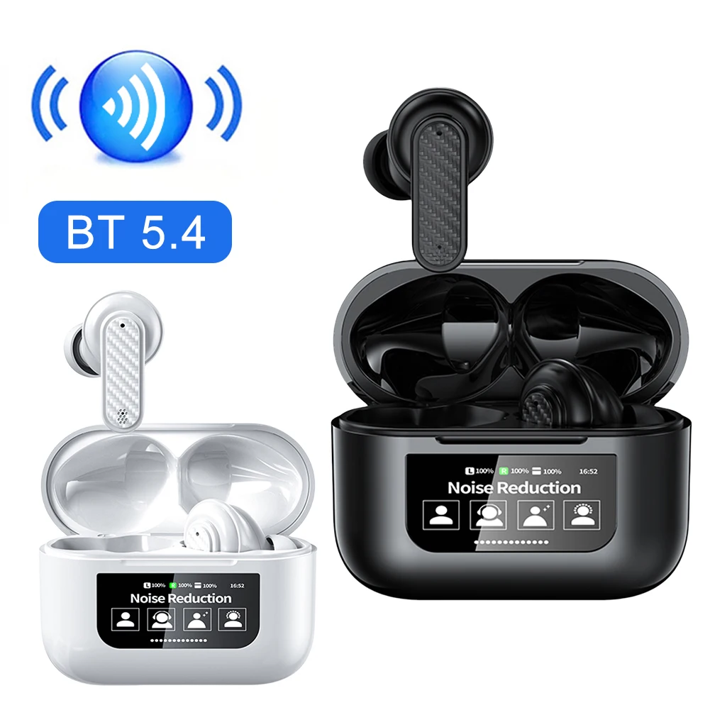 Wireless BT 5.4 Translation Earphones Smart Touch Screen Housing 144 Languages Two-Way Translator Earbuds for Business Travel