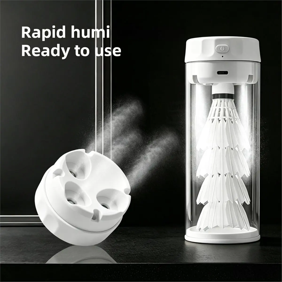 11·11COUPON Rechargeable Badminton Shuttlecock Humidifier - Steam Air, Keeps Moisturizing White