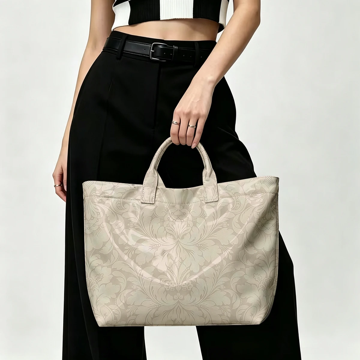Beige Damask PVC Tote Bag Waterproof Transparent Jelly Bag Beach Bag Tote Pouch Bow Handbags Storage Bag