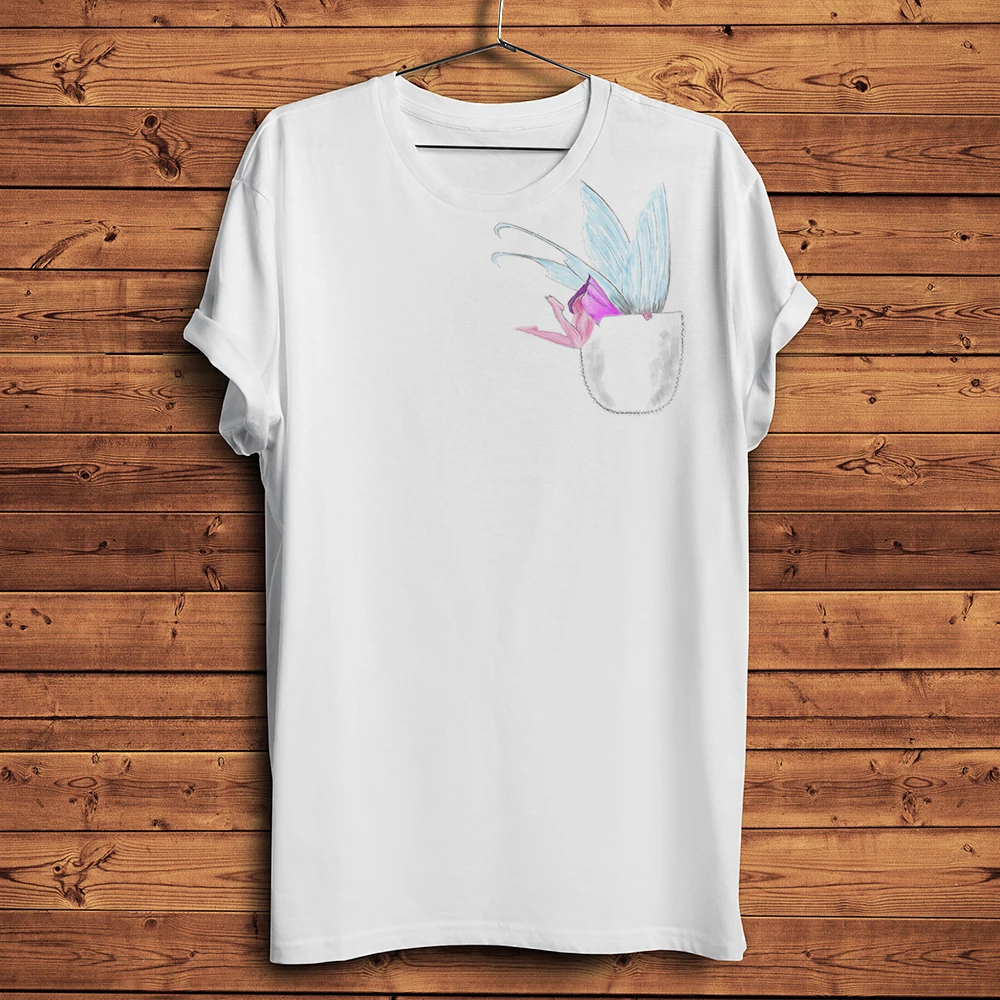 Cute Fairy Fly Into Your Pocket Funny 3d Print Tshirt Men Unisex New White Casual T-Shirt Streetwear Tee breathable print