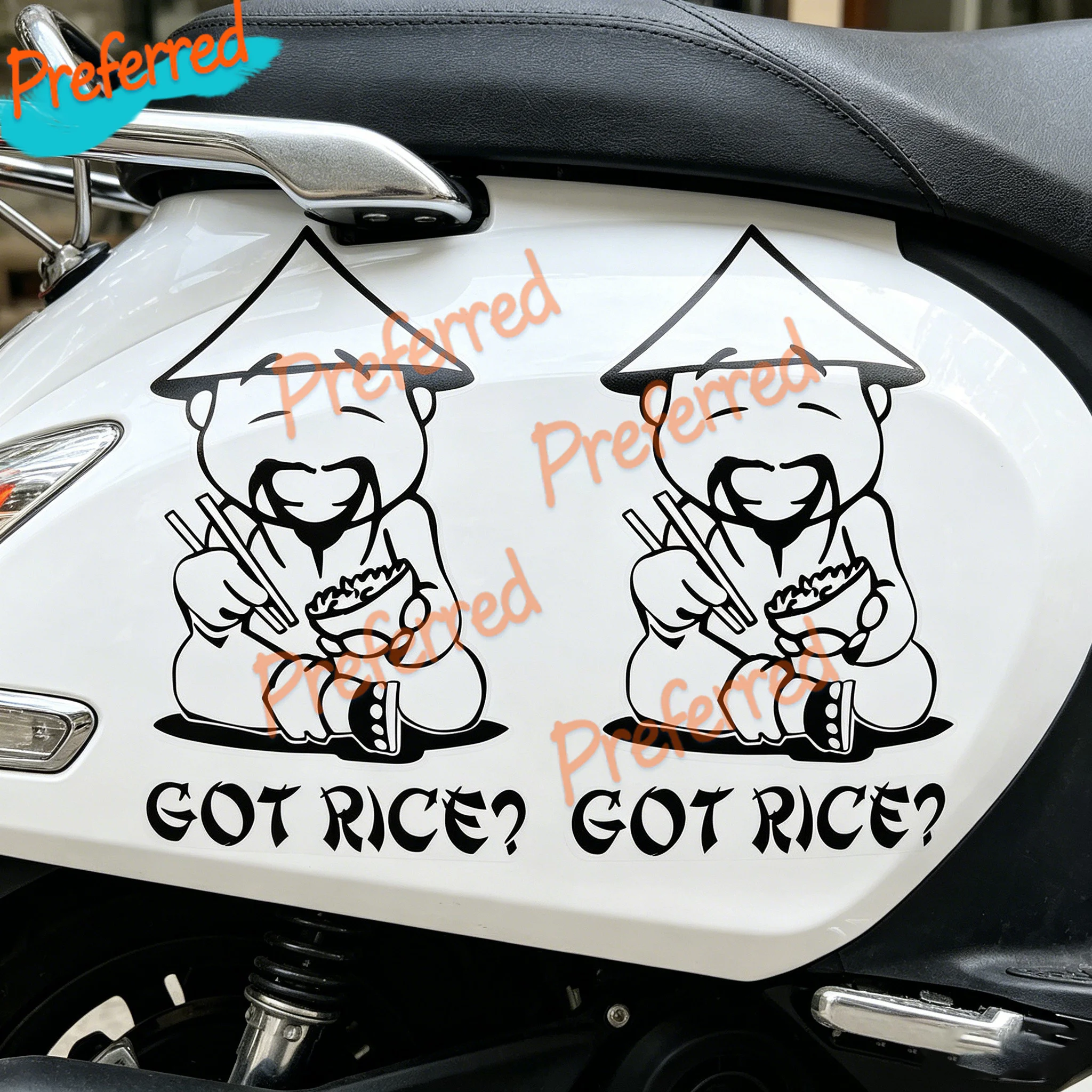 2x Got Rice Burner Man Funny JDM Car Truck Window Wall Laptop Vinyl Stickers - Customizable in Any Sticker Size -No Background