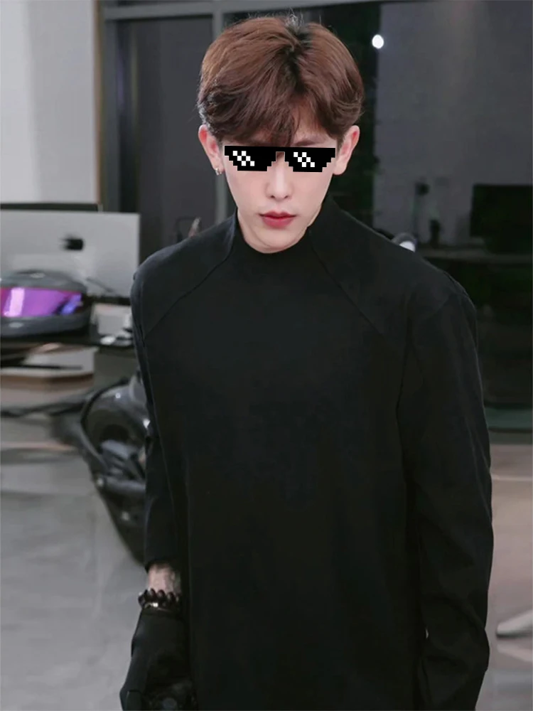 

Мужская бархатная футболка Bla с полувысоким воротником, облегающая длинная футболка Sve, повседневная толстовка без кепки, удобная основа irt