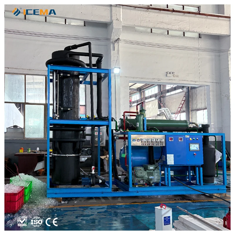 ICEMA 10T Industrial Ice Making Machine 10000kg Per Day Low Power Consumption Engine Pump For Edible Use Ice Tube Maker Machine