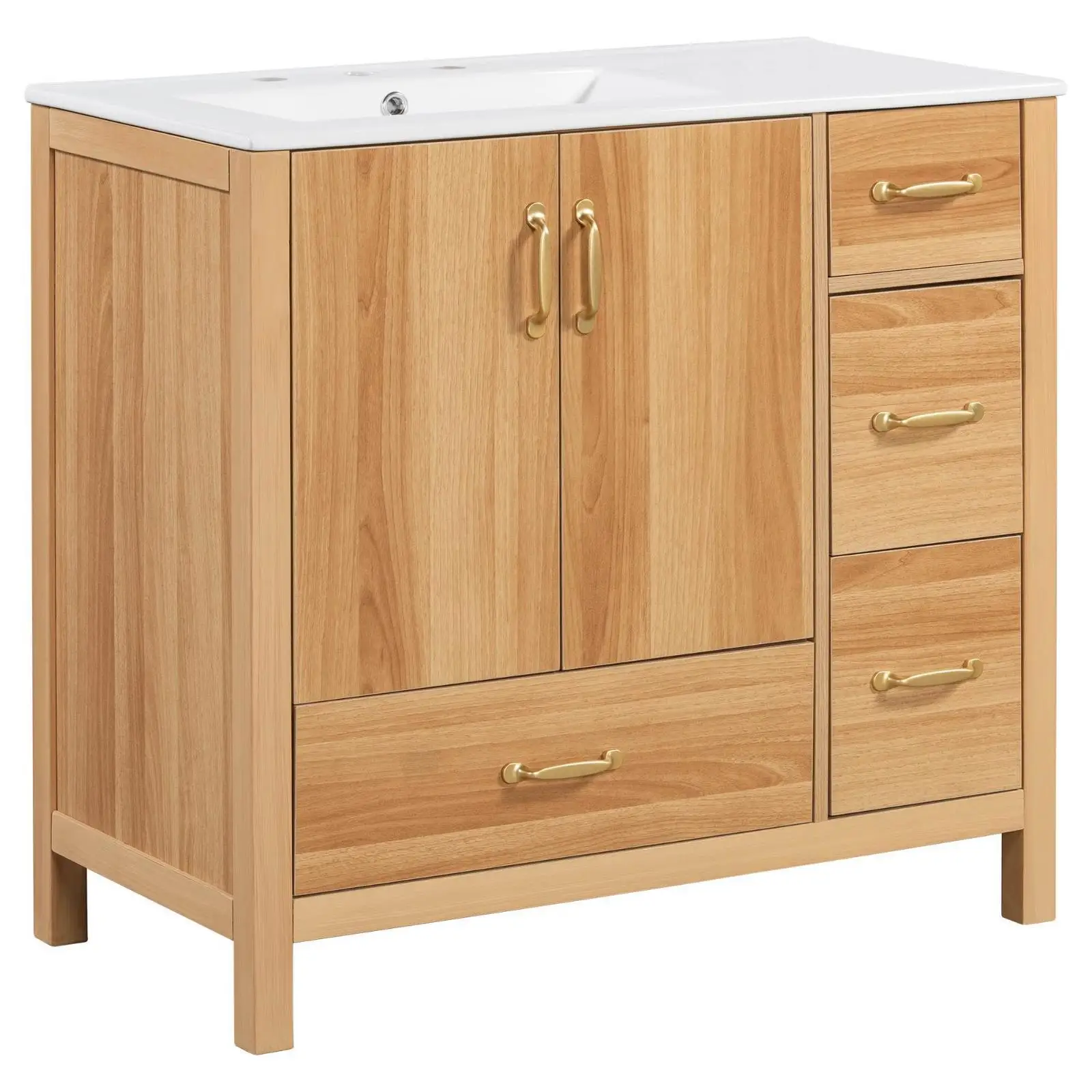 

Solid Wood Frame Bathroom Vanity Cabinet 36 Inch Modern Storage Soft Close Doors Drawers for Bathroom