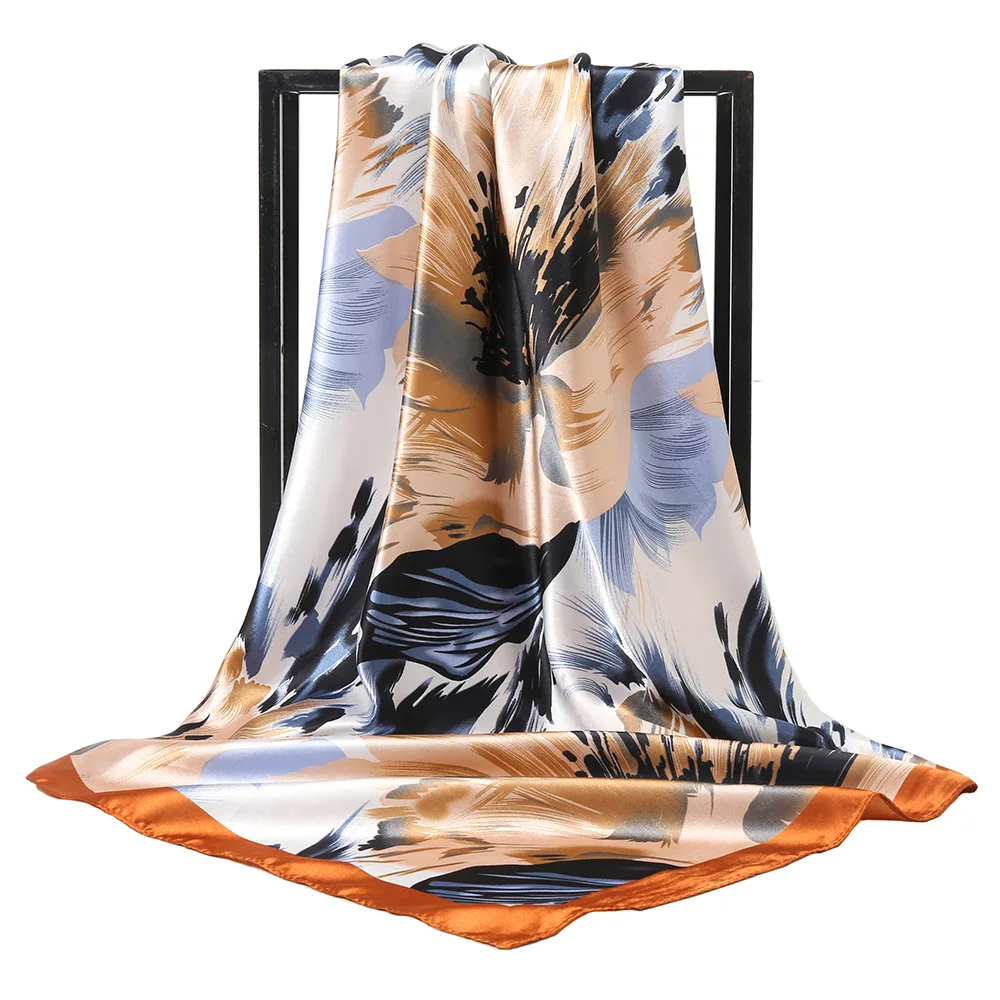 Color Ding Printed Silk Scarf for Women, Large Square Scarf, Hijab, Head Scarf, Headwraps, Summer Gift, 90cm