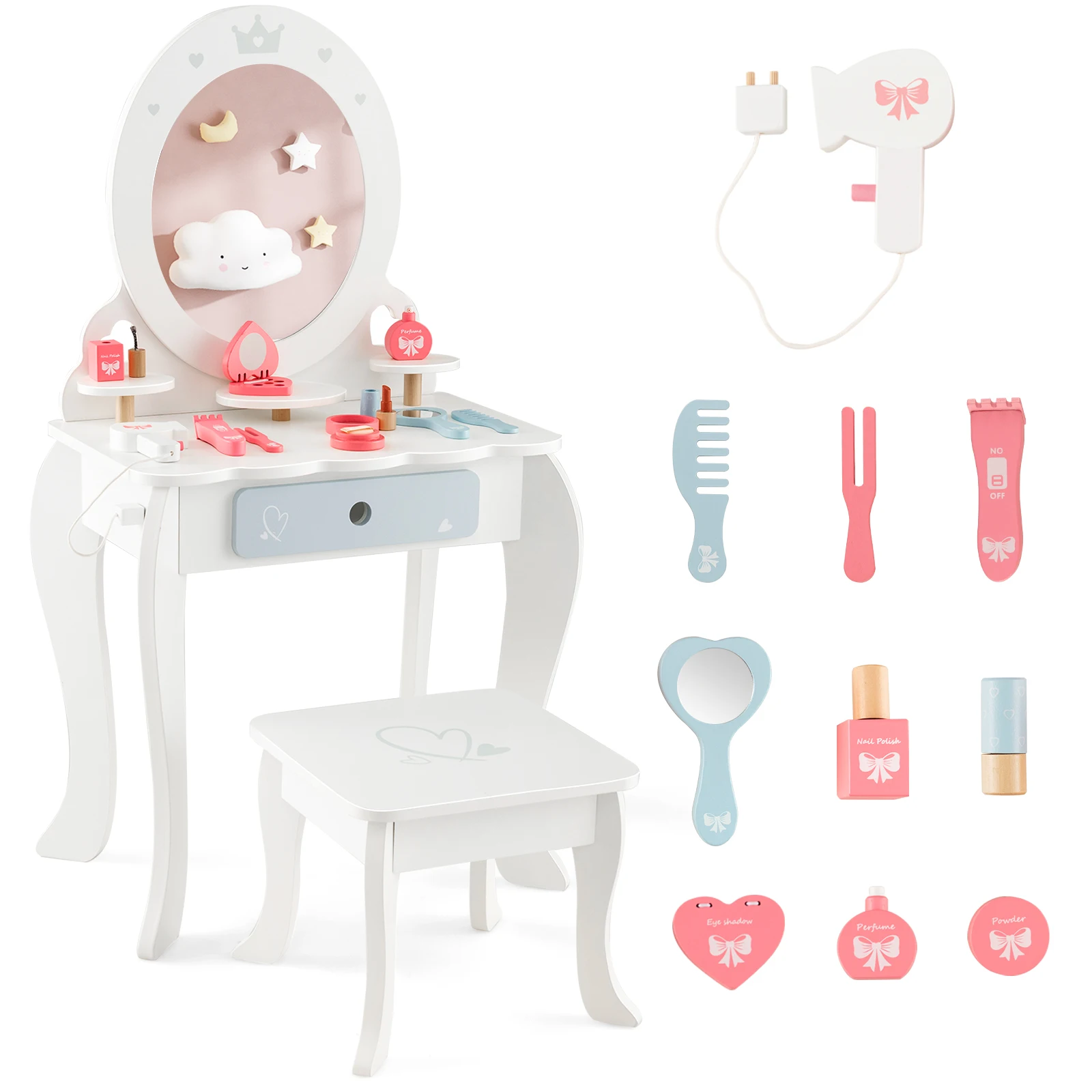 Kids Vanity Set Makeup Table & Chair Sweet Accessories Included Storage Drawer