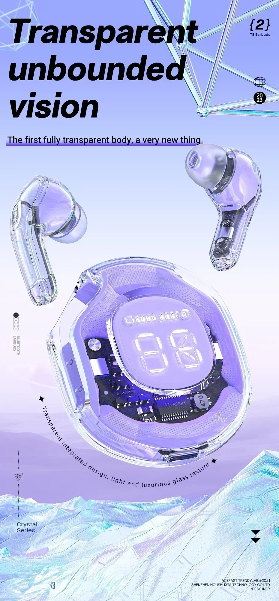 新しい T8 TWS ワイヤレスイヤホン Bluetooth 5.3 ヘッドフォン