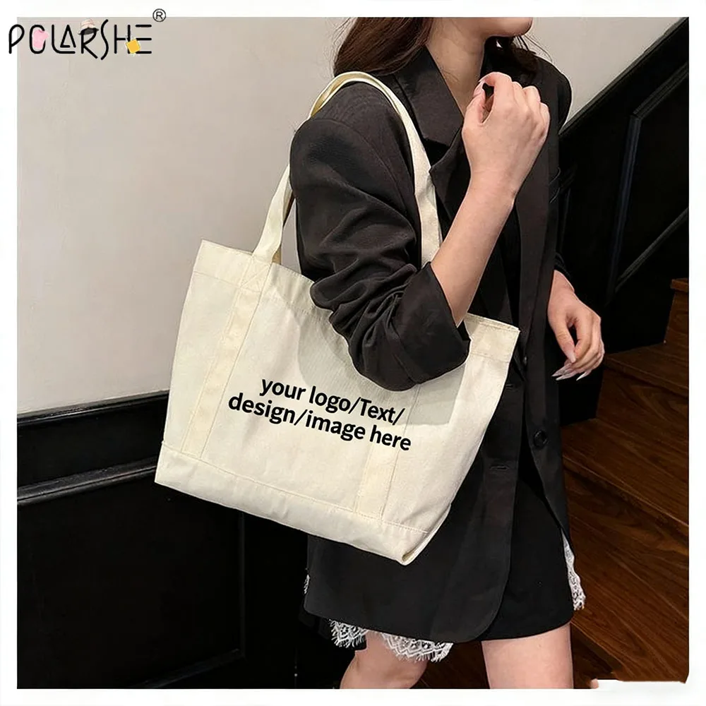 

Wholesale Custom Canvas Tote Bag Large Capacity Japanese Korean Style Personalized Logo Text Image Printed Women Casual Commuter