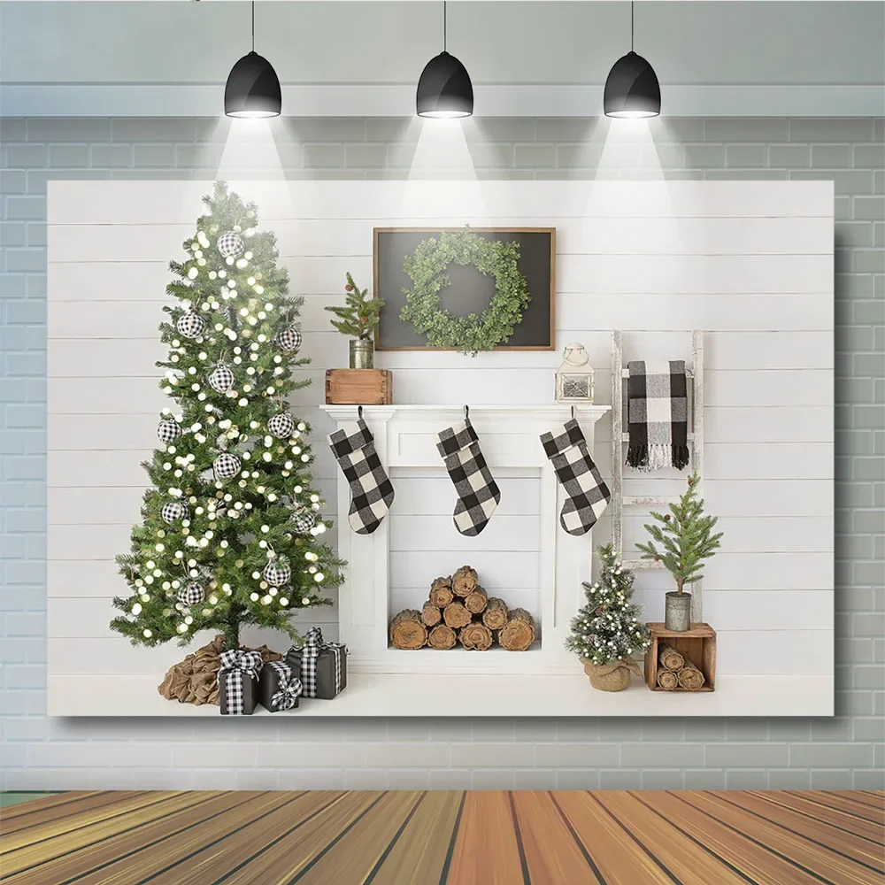 عيد الميلاد خلفية شجرة الزخرفية الخشب جدار الجوارب التصوير خلفية هدية نافذة الأبيض خمر Wallaper لاستوديو الصور