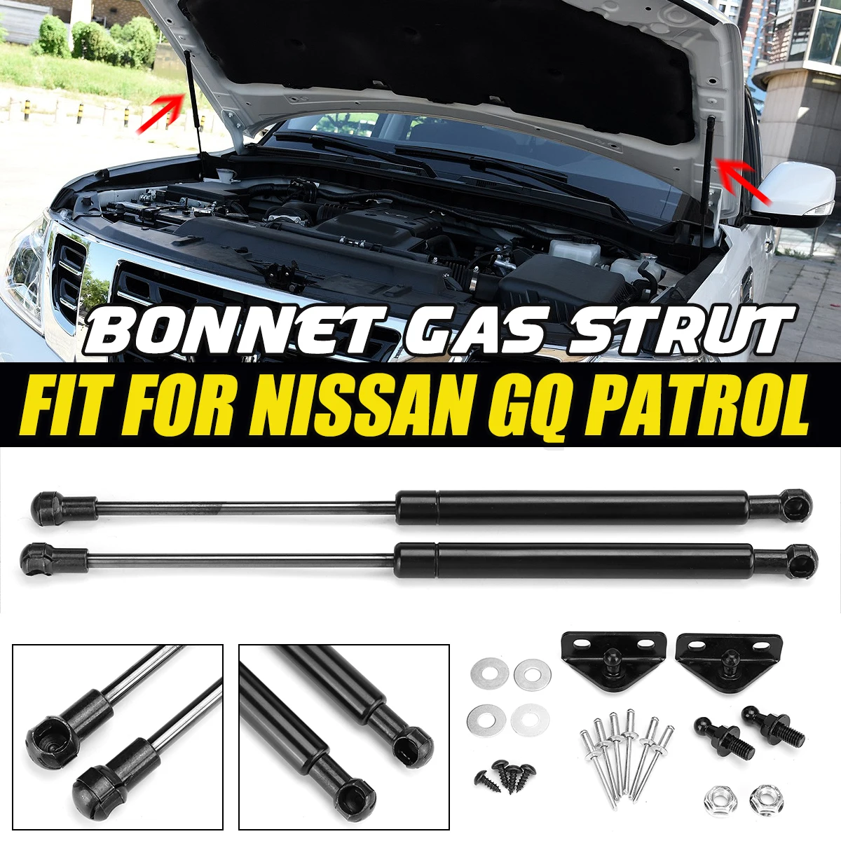 

2pcs Front Bonnet Hood Support Gas Struts Lid For Nissan GQ Patro