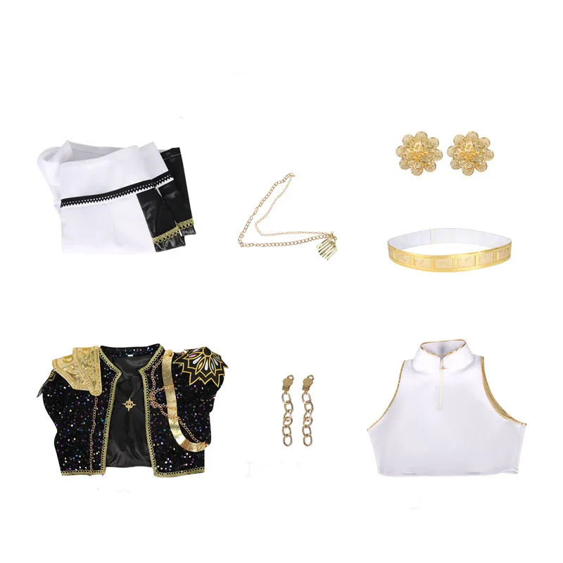 أزياء تنكرية لمجموعة الفتيات باللونين الأسود والذهبي، وأزياء الرسوم المتحركة واللعبة التنكرية لمسرح الهالوين