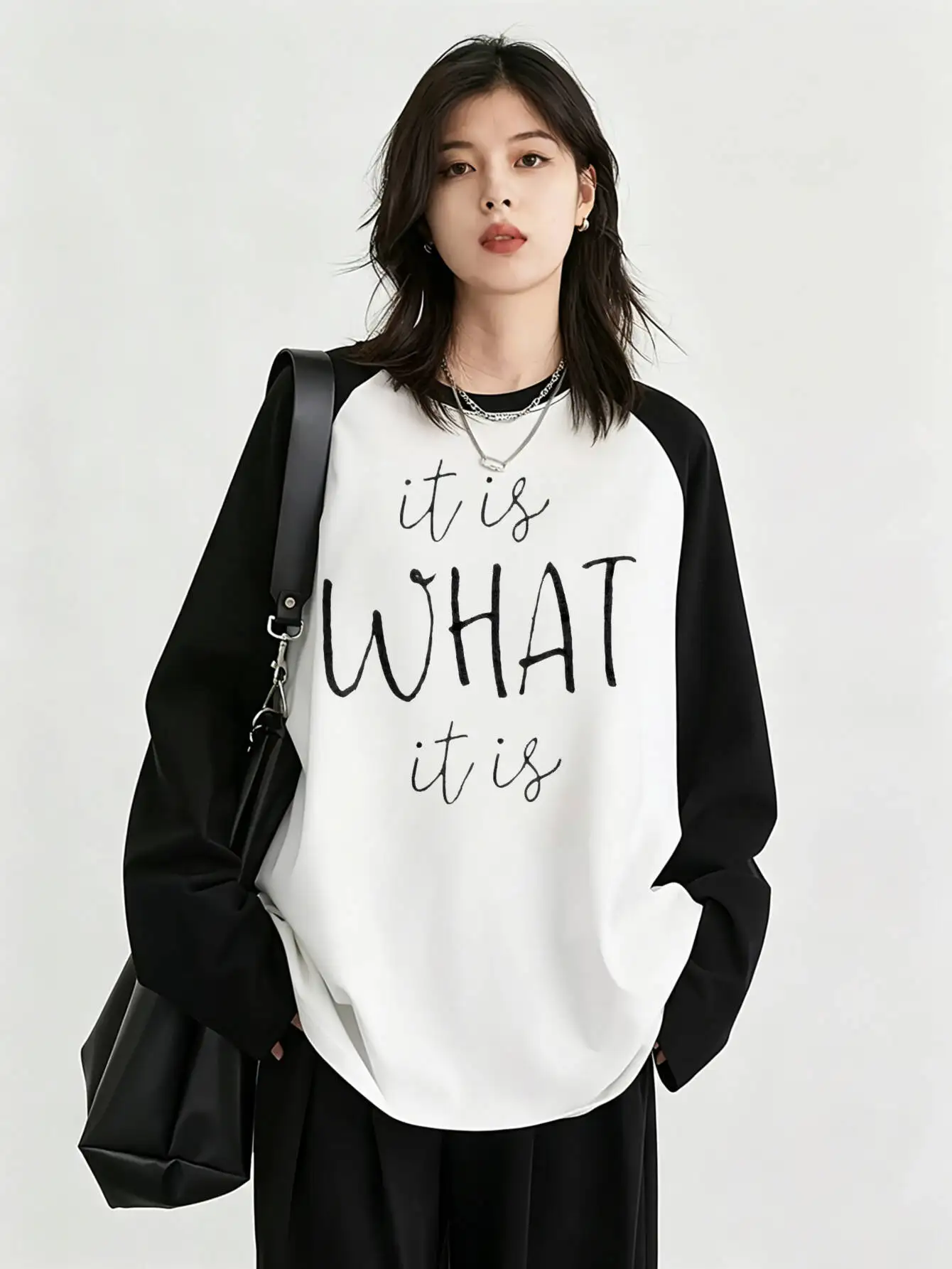 Casual Raglan Letter Print Long Sleeve For Women T Shirt What It Is Slogan Female Tops