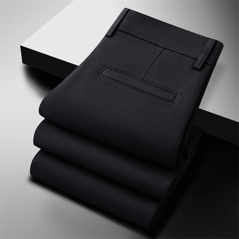 

Повседневные брюки осень-зима, прямые брюки, свободные, со средней талией, универсальные, облегающие, модные длинные брюки для мужчин, хлопок из лиоцелла