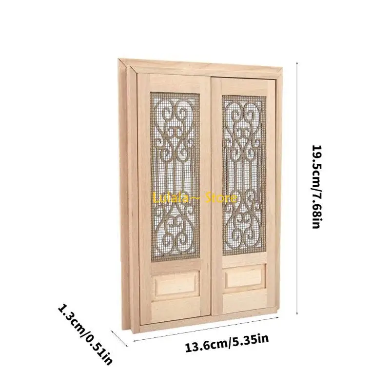 

Y4QA Dollhouses Украшение 1/12 Шкала деревянная двойная дверь неокрашенная мебель