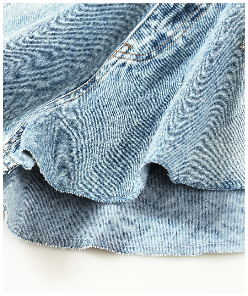 2024 Summer Holiday Casual Wide Leg Denim Shorts Diamonds Fashion Ruffles Shorts Women Pants Zipper Fly Streetwear Short Jeans