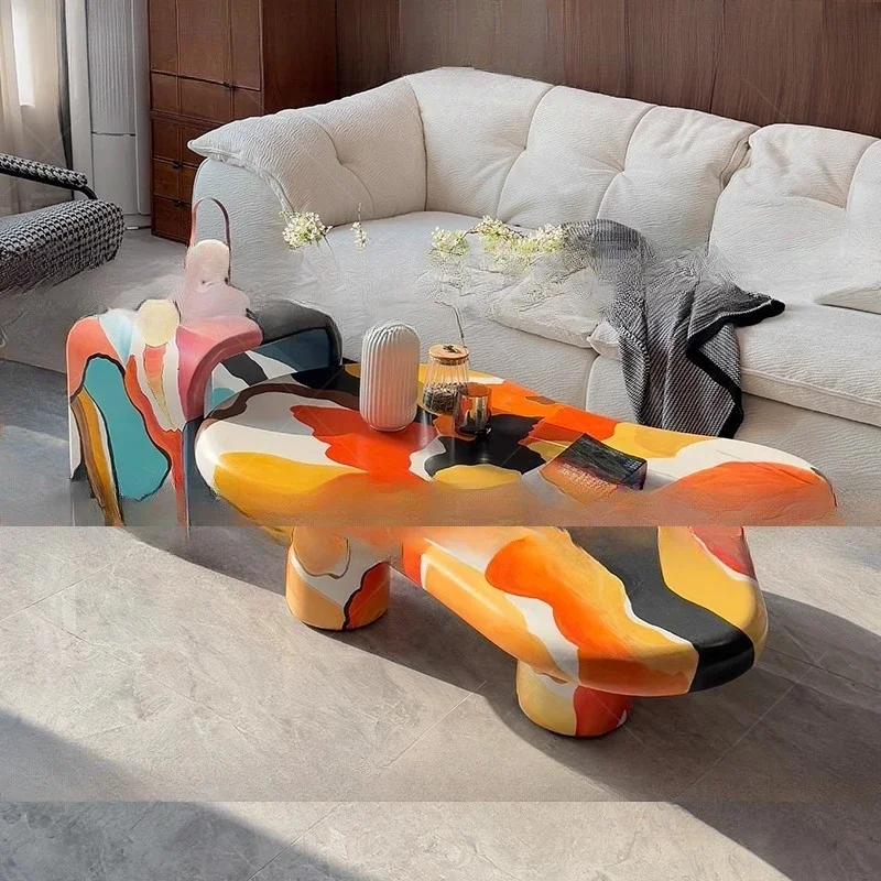 예술가 그림, 특이한 모양의 구름 커피 테이블 중세 창의성, 손으로 그린 유화, 커피 테이블