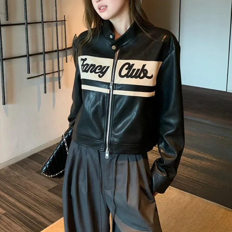 

Korean Fashion PU Leather Jacket Women Short Black Biker Jackets Streetwear Bomber Jacket Fashion Women Clothing Outerwears