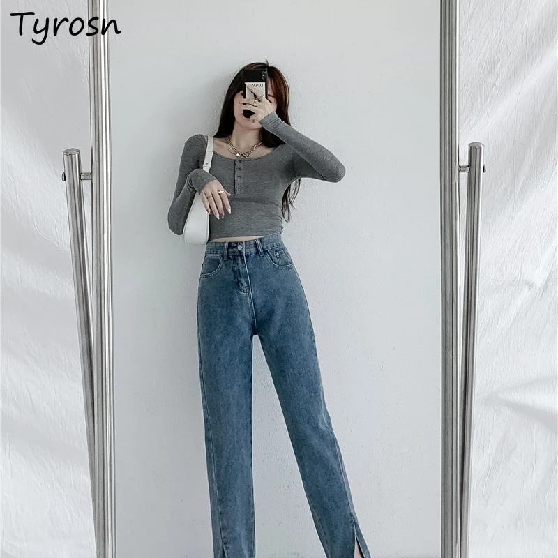 

Jeans Women High Quality Cool Soft Casual Korean Style College Streetwear Chic Simple Tender All-match Fine Popular Cozy