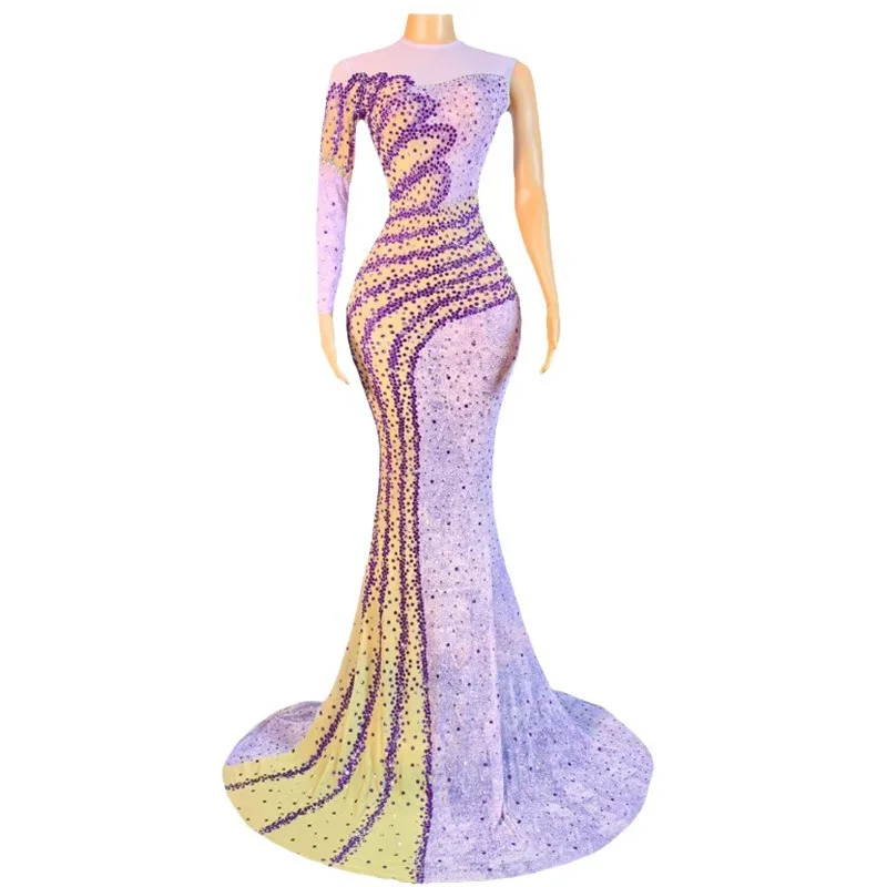 เพชรสีชมพูยาวเสื้อผ้าไนท์คลับบาร์ปาร์ตี้ SLIM FIT ชุดนักร้องรุ่น Catwalk จัดเลี้ยง PARTY Dresses สําหรับผู้หญิง Elegant PARTY