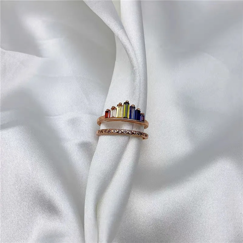 Unique Rainbow Crystal Crown rings for women Hip Hop Style High End Charm Ring Adjustable Trendy Party silver 925 Jewelry Gift