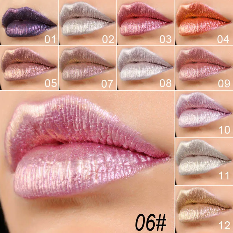 11 Color Lip Gloss  Metallic Shimmer Glitter Finish Lipstick Long Lasting Waterproof Lip Stain