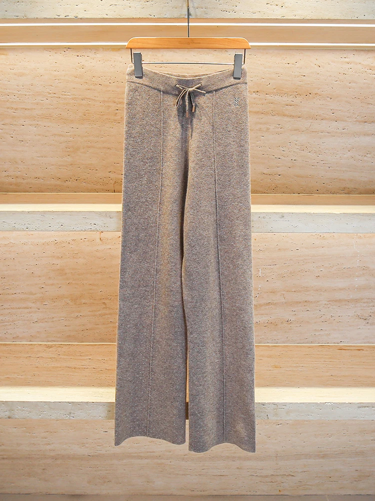 

S-Home South Oil High-End Women's Loose Heavy-Du Rhinestone Straight Leg Wide Leg Knitted Long Pants Autumn Collection