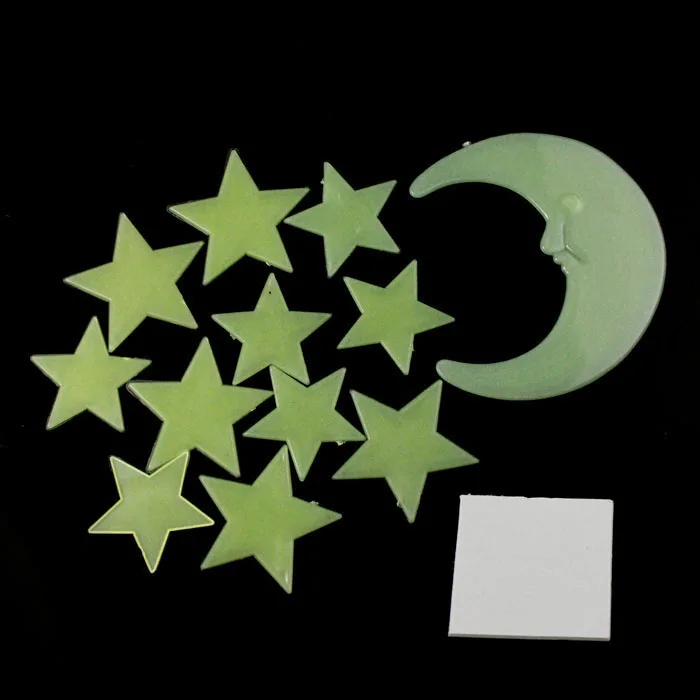 Stars Moon Glow In Dark Fluorescent Decal Wall Stickers Kids Baby Rooms Bedroom Home Decor Fluorescent Star Stickers