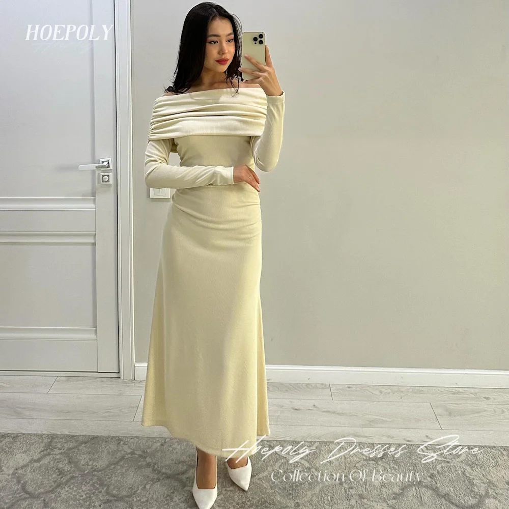 

Hoepoly Satin Mermaid Off-the-shoulder Ruffle Prom Gown Ankle-length Saudi Elegant Formal Evening Party Dress for Women 2023