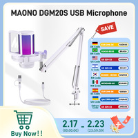 Maono Gamerwave DGM20S USB Microphone Gaming Mic Condenser Mic RGB Mic Noise Canceling Mic with Mic Gain,RGB Light,One key mute