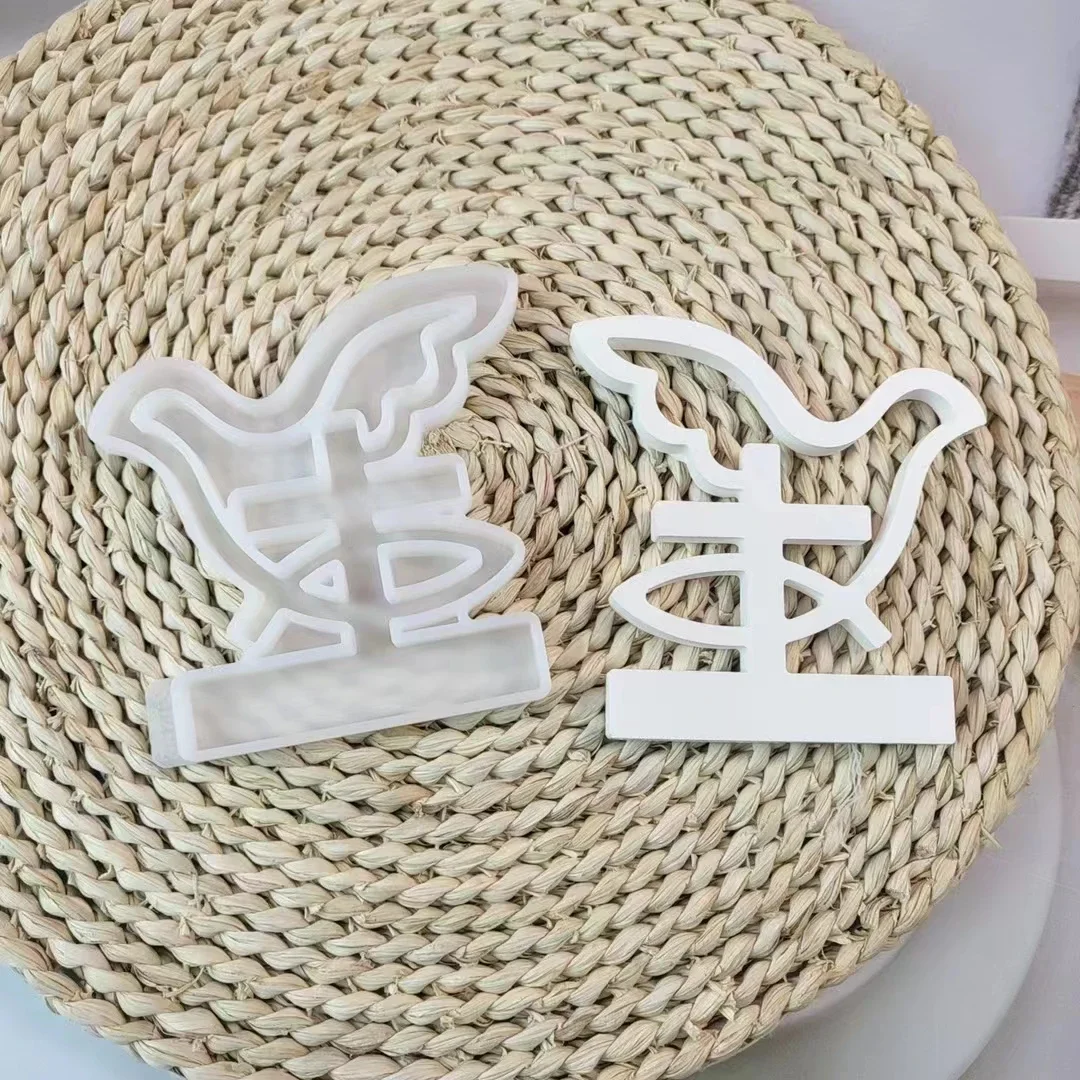 DIY Silicone Mold Line Cross Peace Dove Fish Inserts Decorative Ornaments Candle Holder Plaster Moulds