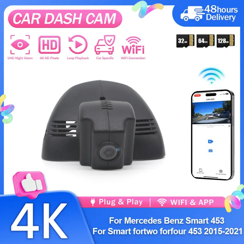 Wifi Dash Cam 4K UHD For Mercedes Benz Smart 453 for Smart fortwo forfour 453 2015-2021 Car DVR Night Vision Video Recorder