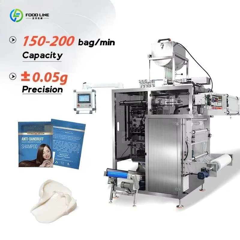 Automatic Multilane 4 Side Sealing Small Bag Liquid Cream Hotel Shampoo & Shower Gel Sachet Packing Machine