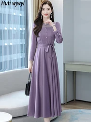 2024 Acetate Satin Ruffled Collar Midi Dress Autumn Winter Elegant Women Casual Party Night Dress Bodycon Prom Luxury Maxi Dress