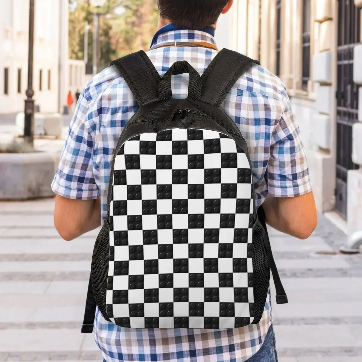 Zaino personalizzato con motivo astratto in plastica bianca e nera per donna, uomo, borsa da scuola impermeabile per college, stampa bookbags