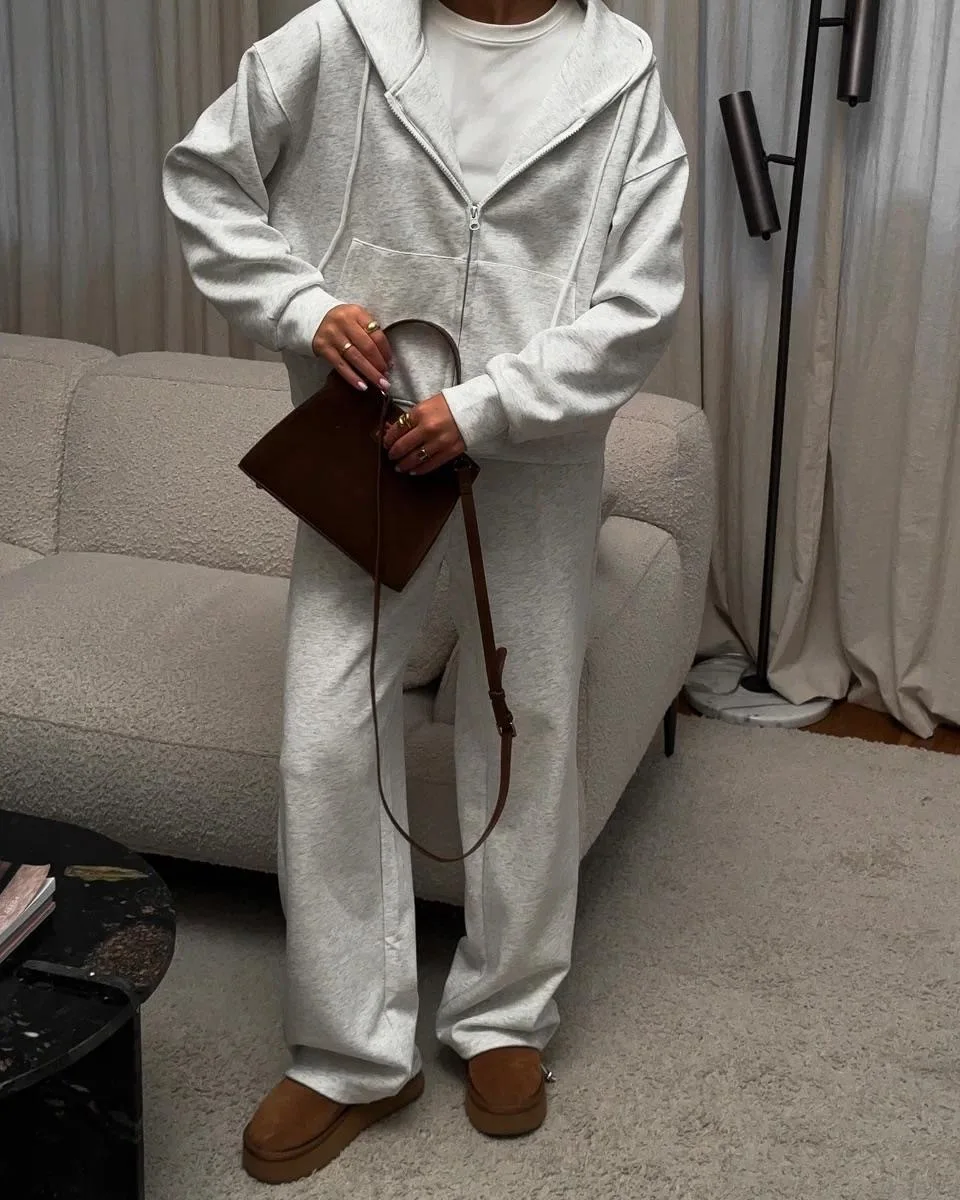 

Комплект из худи на молнии в европейском и американском стиле, свободный повседневный кардиган с капюшоном + спортивные брюки для женщин