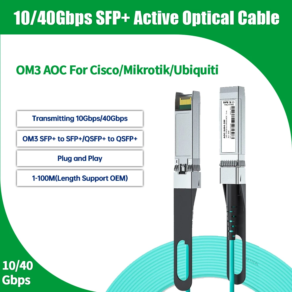 

SFP Active Optical OM3 10G /40G 10GBASE QSFP Fiber Cable high speed compatible with Cisco Huawei MikroTik HP Intel Dell