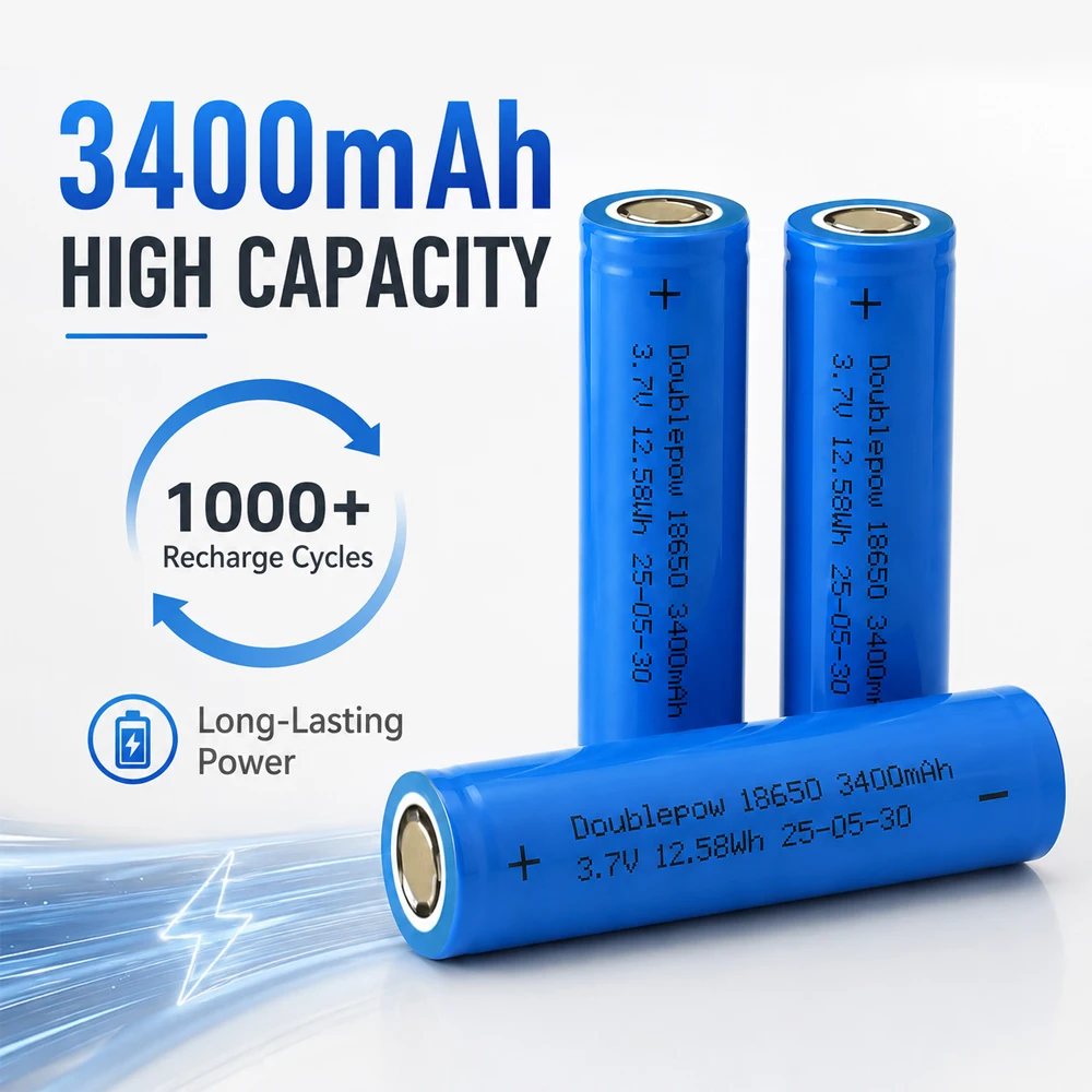 18650 Battery 3400mAh 3.7V Rechargeable Li-ion Lithium Batteries Flat Top for Flashlight Toys Fan Speaker Electronic Devices
