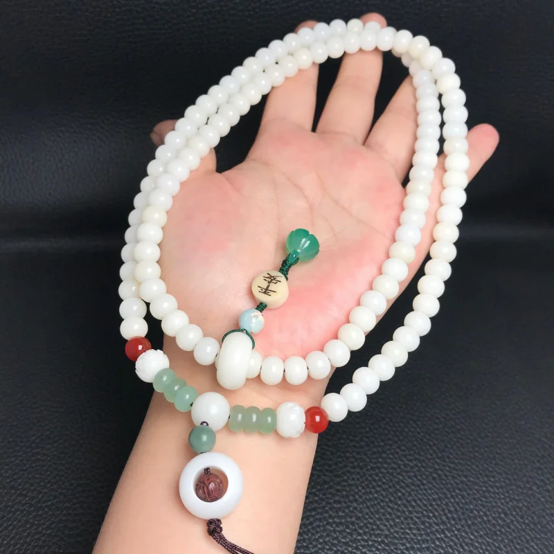 Original White Jade Bodhi Root108Prayer Beads Bracelet Necklace Dual-Use Lotus Youping an Factory Direct Sales