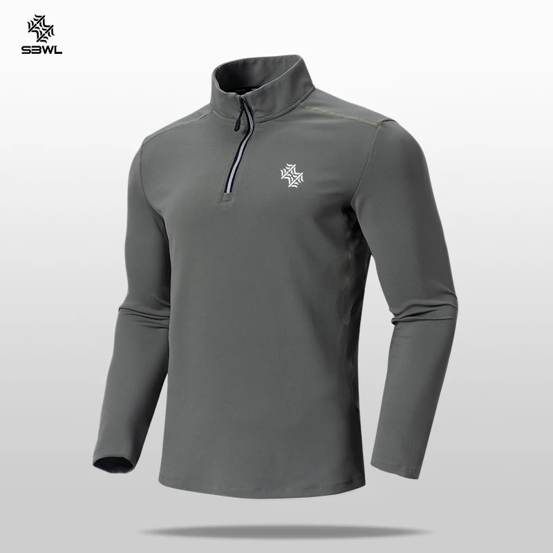 SBWL Autumn and winter fashion outdoor sports long sleeve stand collar T-shirt running fitness breathable base shirt Tops