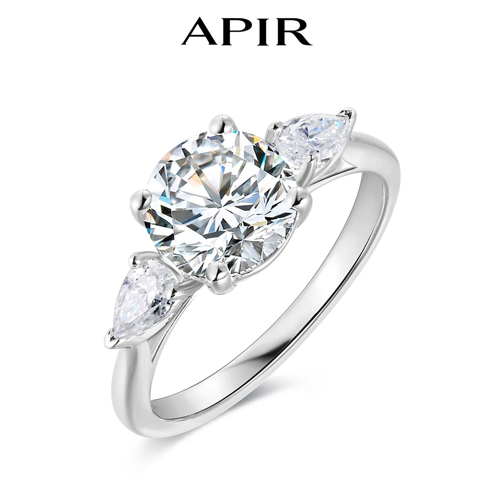 

APIR 2.7ct Round Cut Moissanite Ring for Women 925 Sterling Silver Lab Diamond Engagement Wedding Sparkling Rings Jewelry Gift
