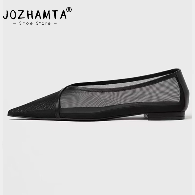 JOZHAMTA Size 34-43 Women Ballet Flats Breath Mesh Comfort Low Heels Summer Shoes 2025 Ins Fashion Pointy Casual Daily Office