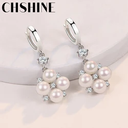 CHSHINE 925 Sterling Silver Natural Fresh Water Pearl Zircon Earrings for Women's Wedding Gifts Fashion Jewelry
