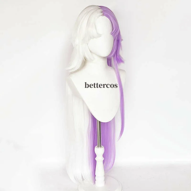 Sigma Cosplay Wig Long Purple White Wig With Earrings Heat Resistant Synthetic Cosplay Anime Wigs + Wig Cap