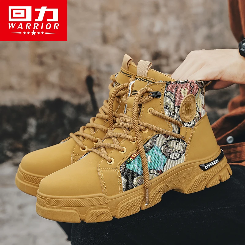 Warrior Winter Boots Men Work Climbing Shoes Leather Hiking Motorcycle Casual Shoes Outdoor Men\'s High Tops Sneakers