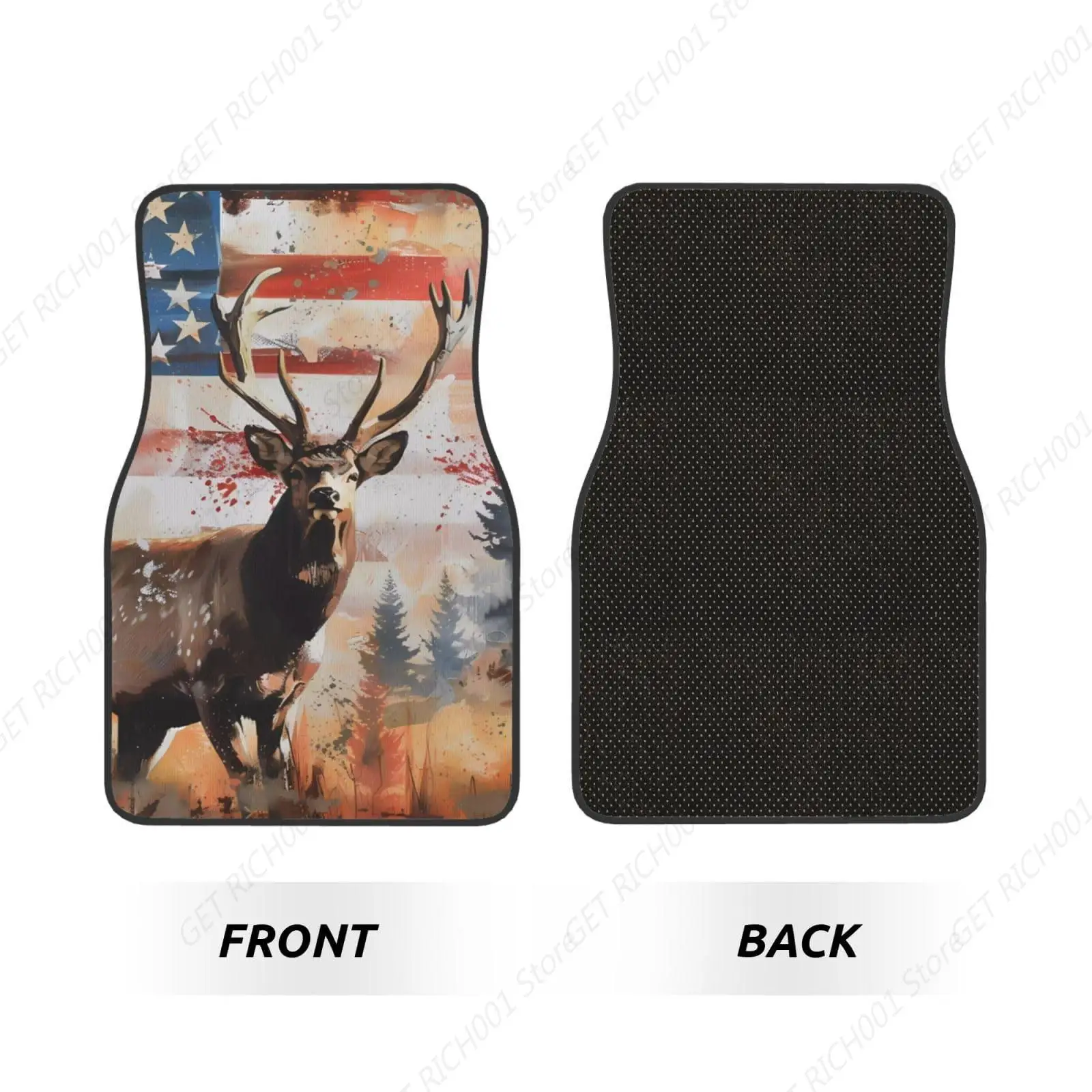 Oil Painting American Flag Deer Carpet Floor Mats For Cars Front Rear Car Floor Mats Funny Car Floor Foot Mat Sets Of 4 Pieces