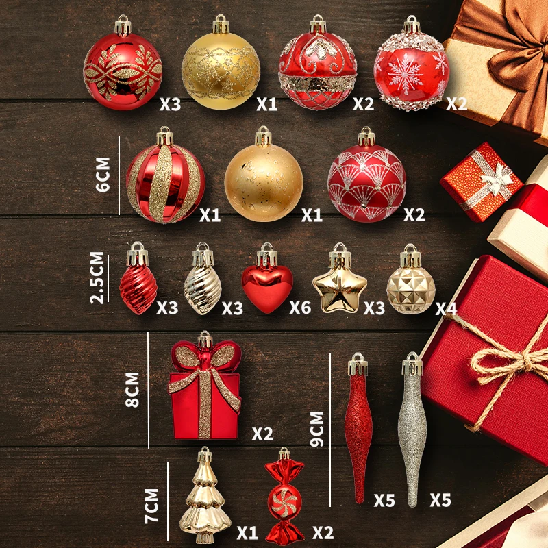 46 Christmas Ball Baubles Set, Christmas Tree Shatterproof Hanging Ornaments Balls, Xmas Decorations for Family Birthday Party ﻿